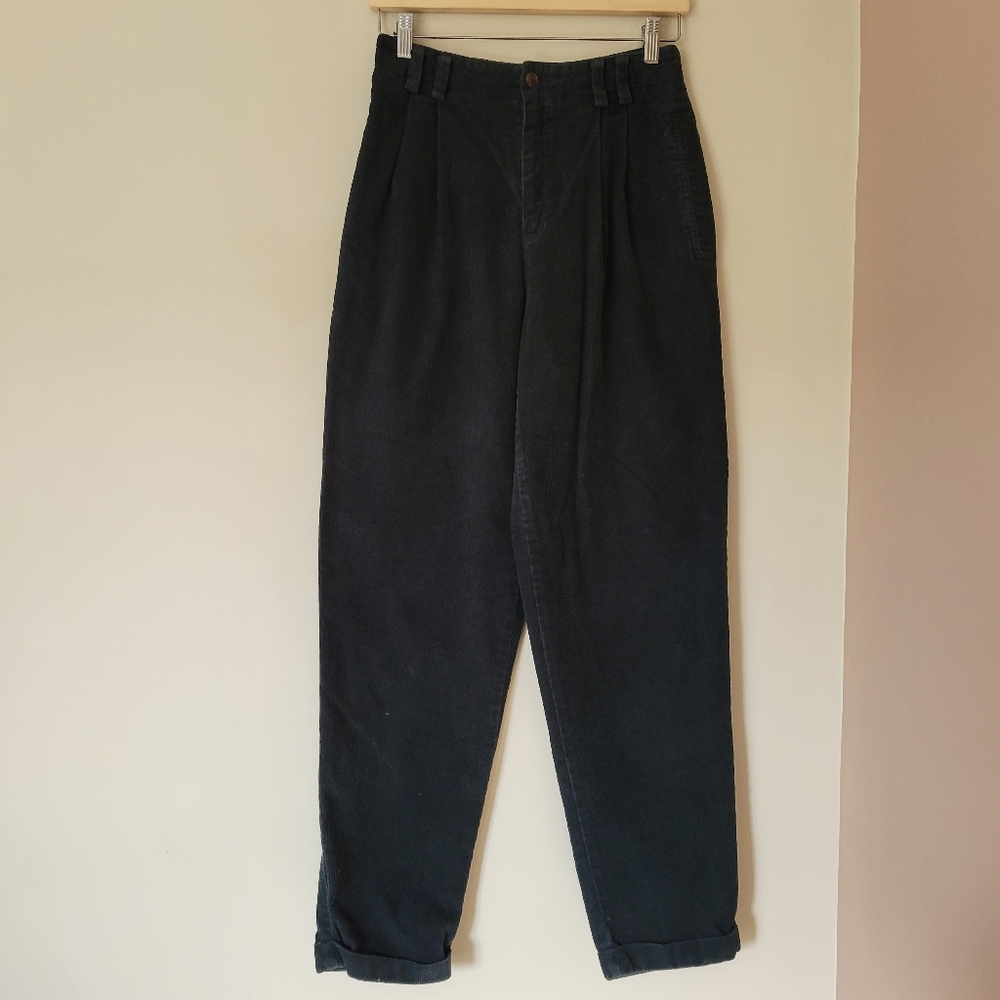 Vintage 90s Women's High Rise Pleated Dark Green Corduroy Trouser Pants Size 6